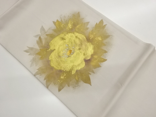 JAPANESE KIMONO / SHIOZE GOLD / SILVER HAND-PAINTED PEONY PATTERN HIRA